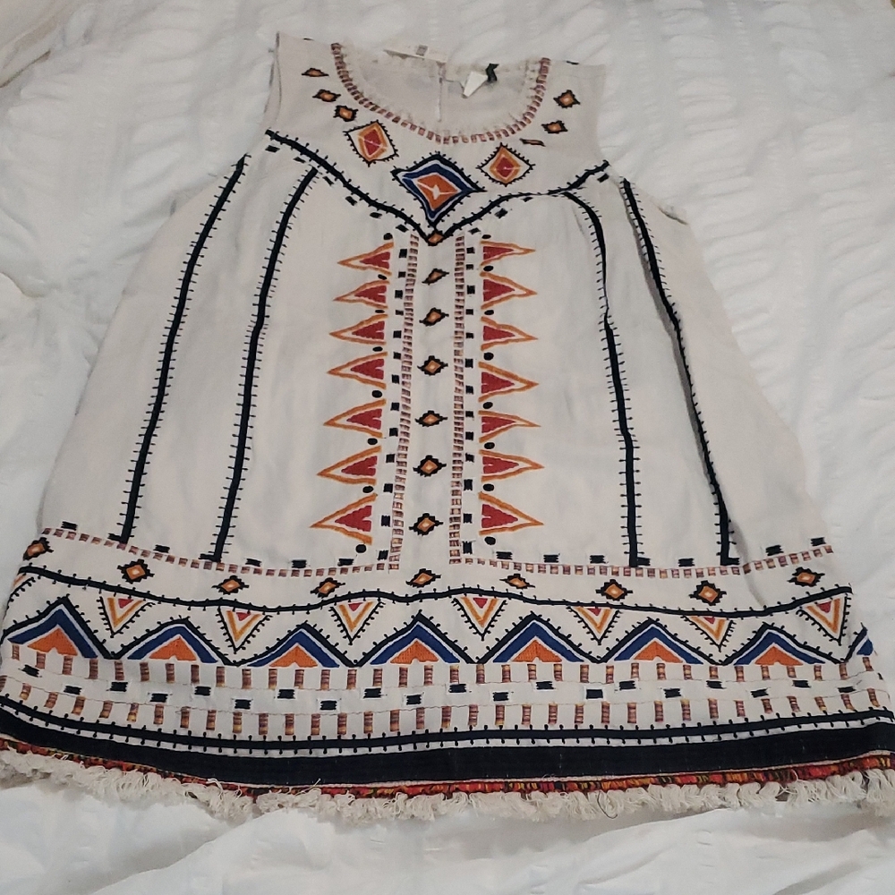 NWT Anthropologie White Midi Dress with Multicolor Embroidery